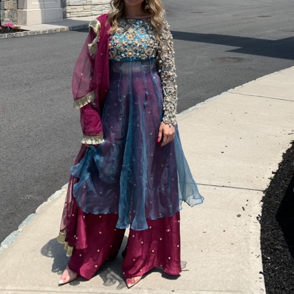 Heavily work/beaded Indian Pakistani suit sharara gharara palazzo pant